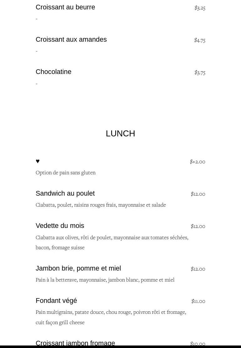 Café Lala Menu