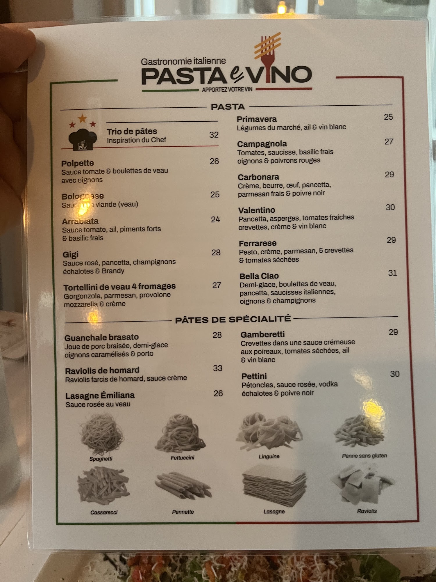 Pasta E Vino Menu