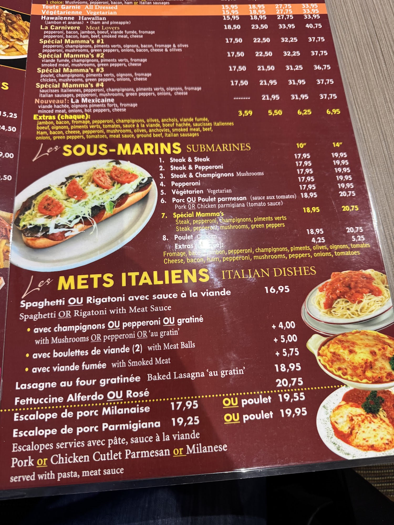 Mamma's Restaurant Pizzeria Menu