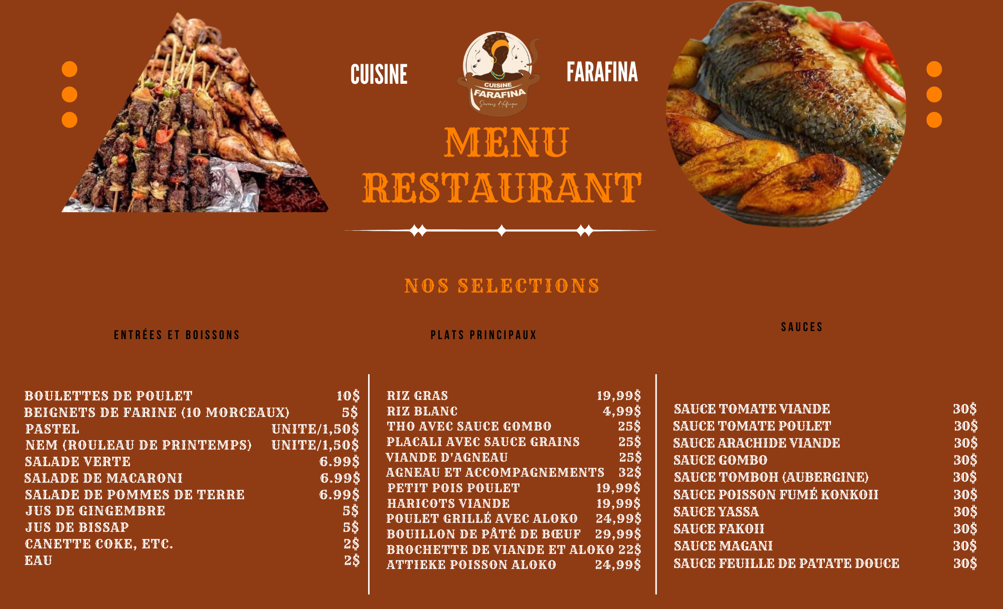 Restaurant Farafina Menu