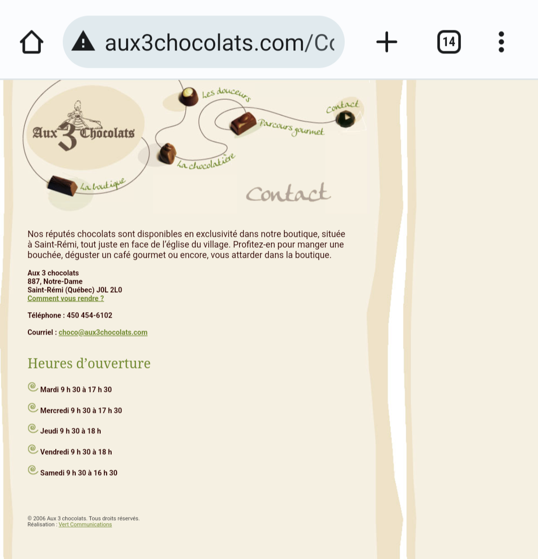 Aux 3 Chocolats Menu