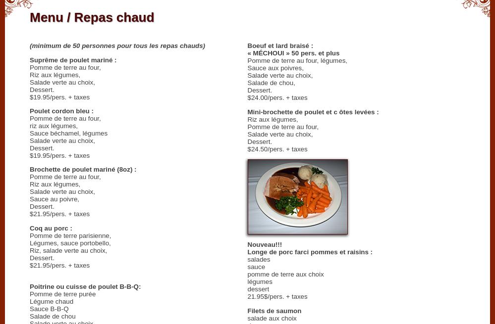 Fin Traiteur De L'Outaouais Menu