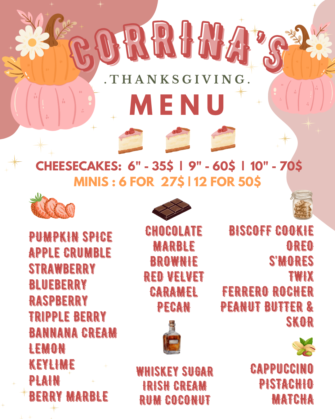 Les Gateaux Corrina's Cheesecakes Menu