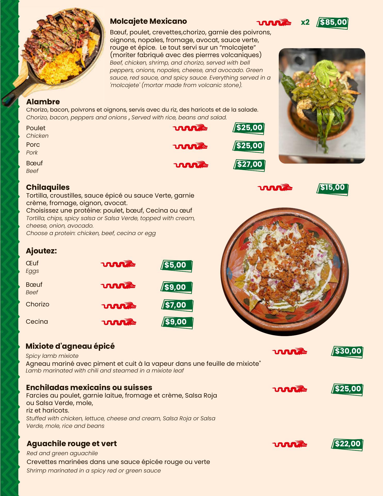 Restaurant Mexicain 365 Menu