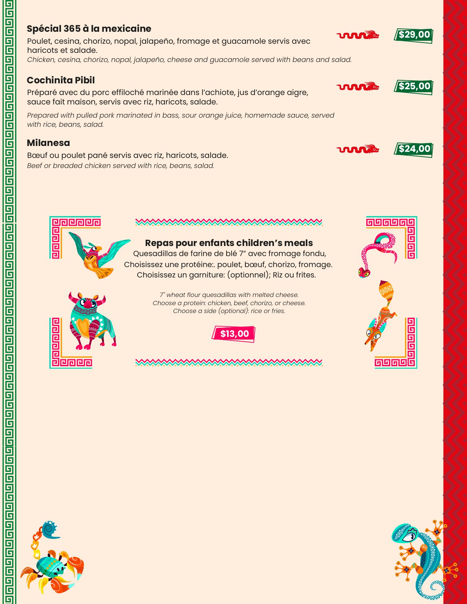 Restaurant Mexicain 365 Menu