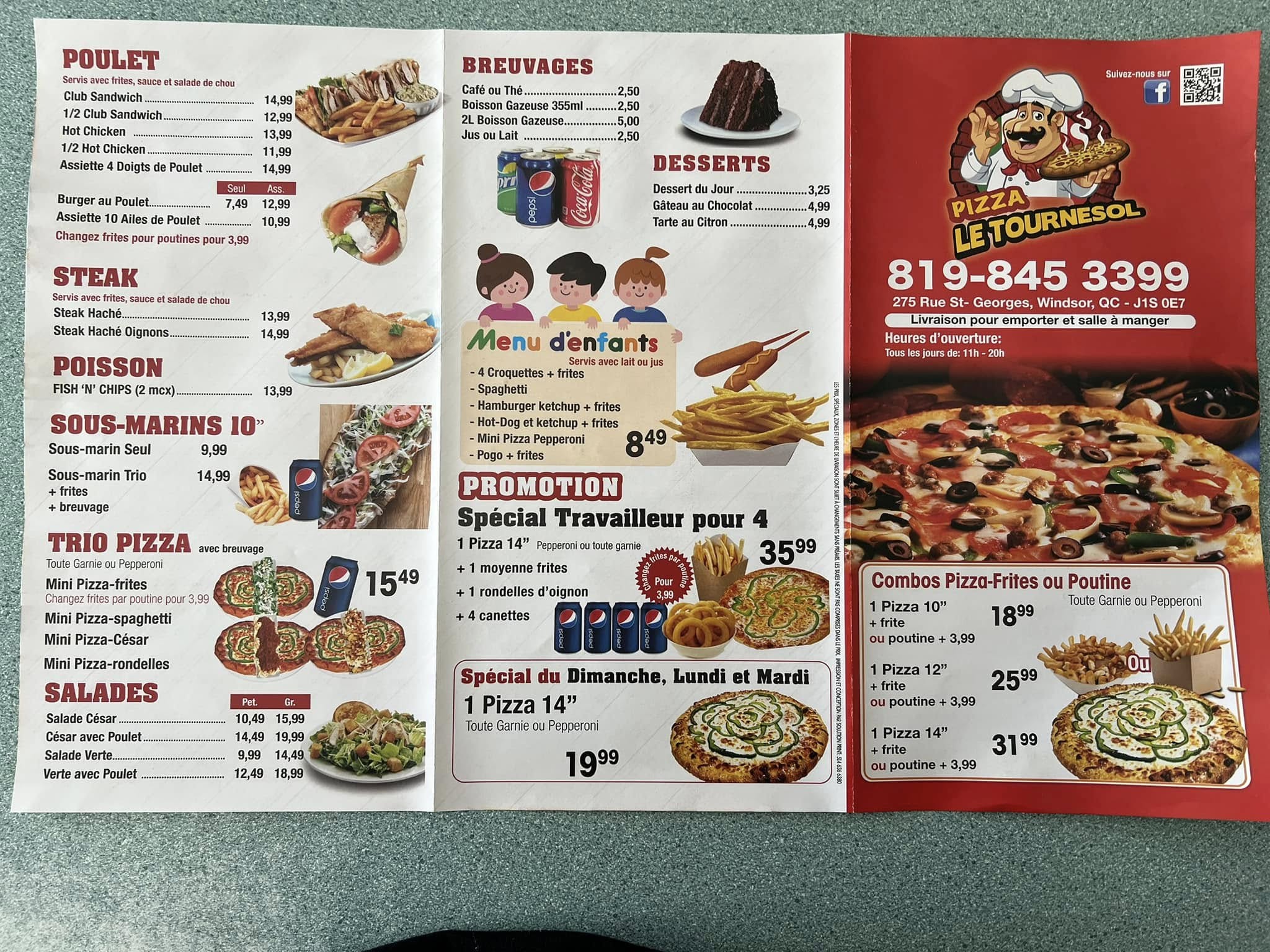 Pizzeria Le Tournesol Menu