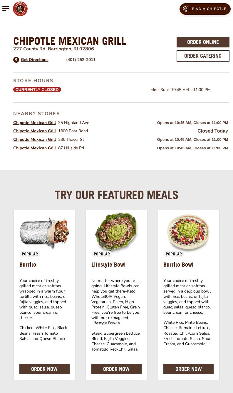 Chipotle Mexican Grill Menu