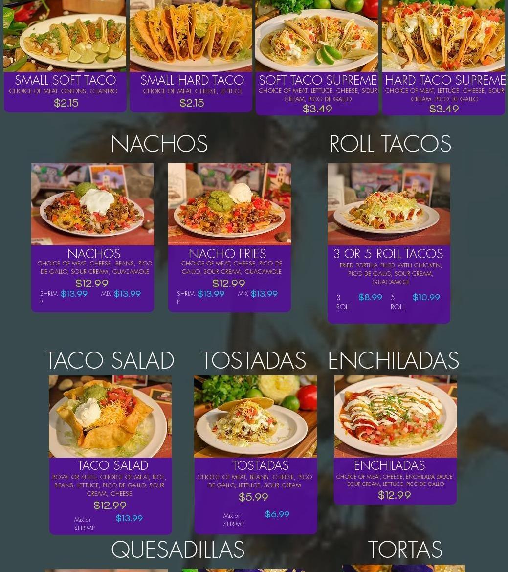 California Taco Shop Menu
