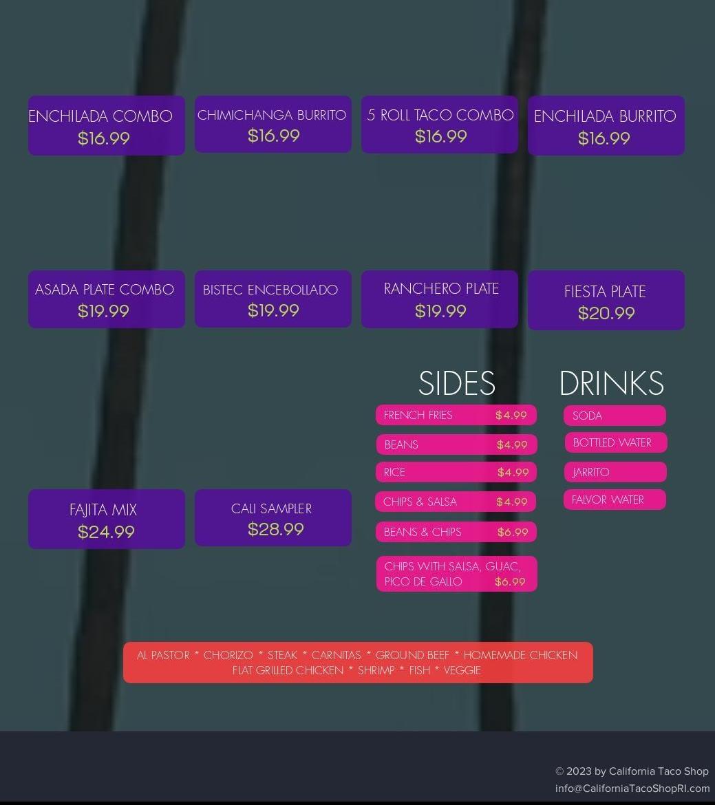 California Taco Shop Menu