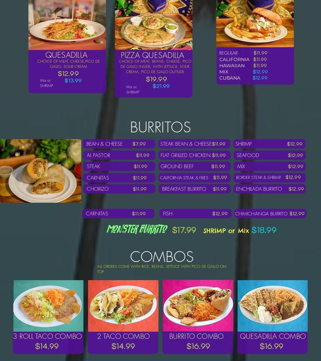 California Taco Shop Menu
