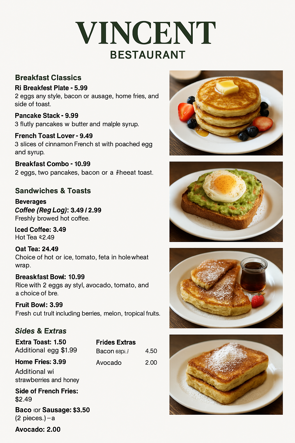 Vincent Restaurant Menu