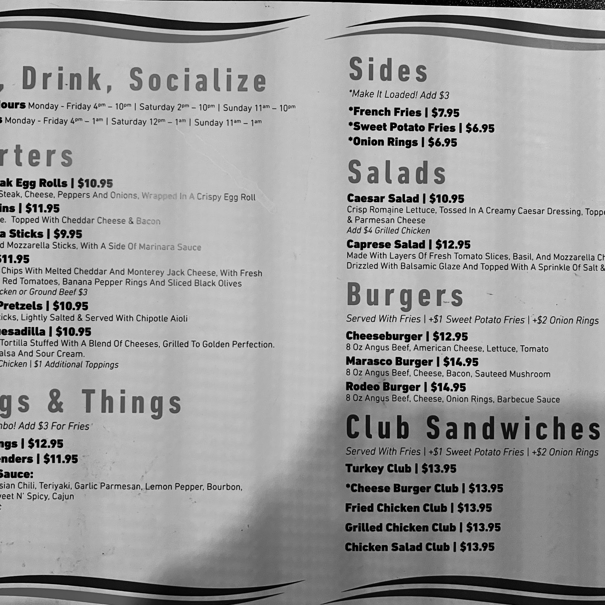 Marasco's Bar & Griill Menu