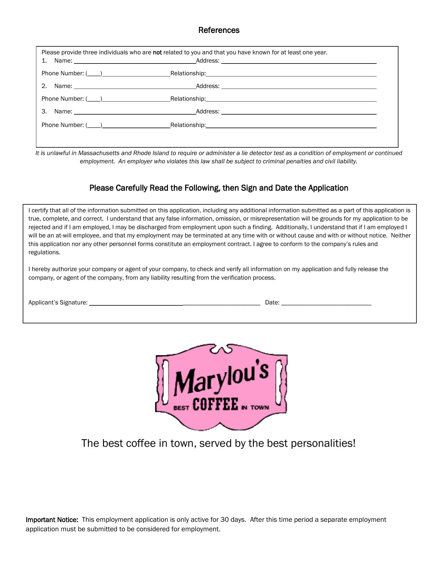 Marylou's Coffee Menu