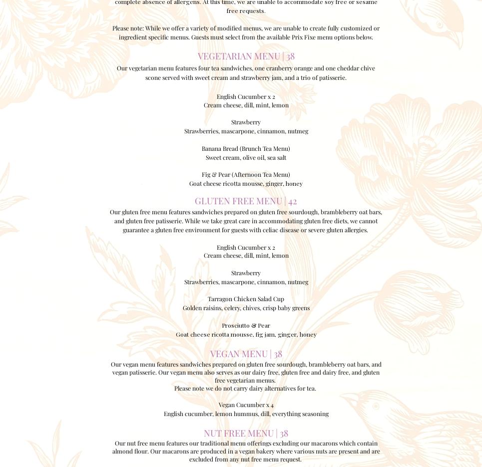Sweet Marie’s Tea Cottage Menu