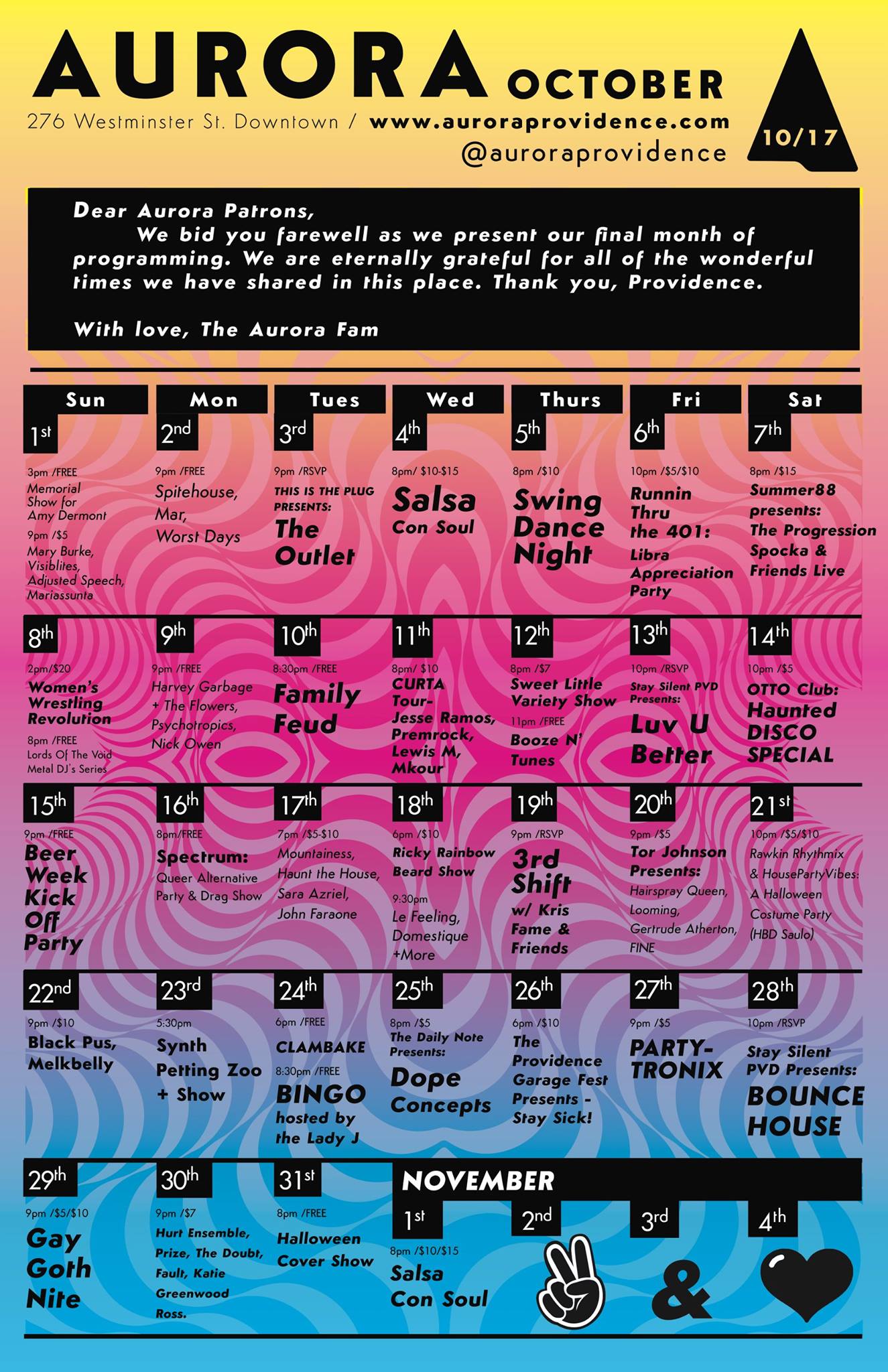 Aurora Restaurant Menu