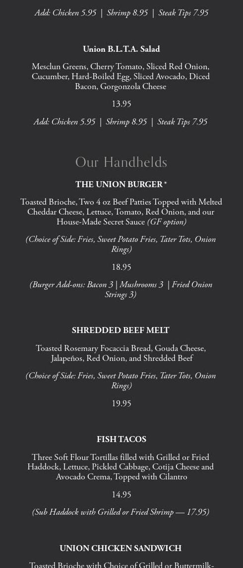 Union Square Bistro Menu