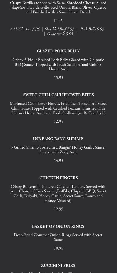 Union Square Bistro Menu