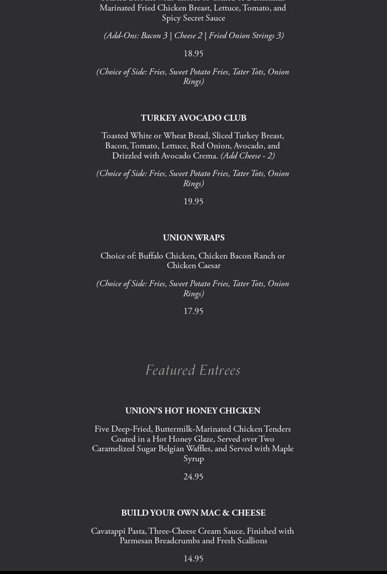Union Square Bistro Menu