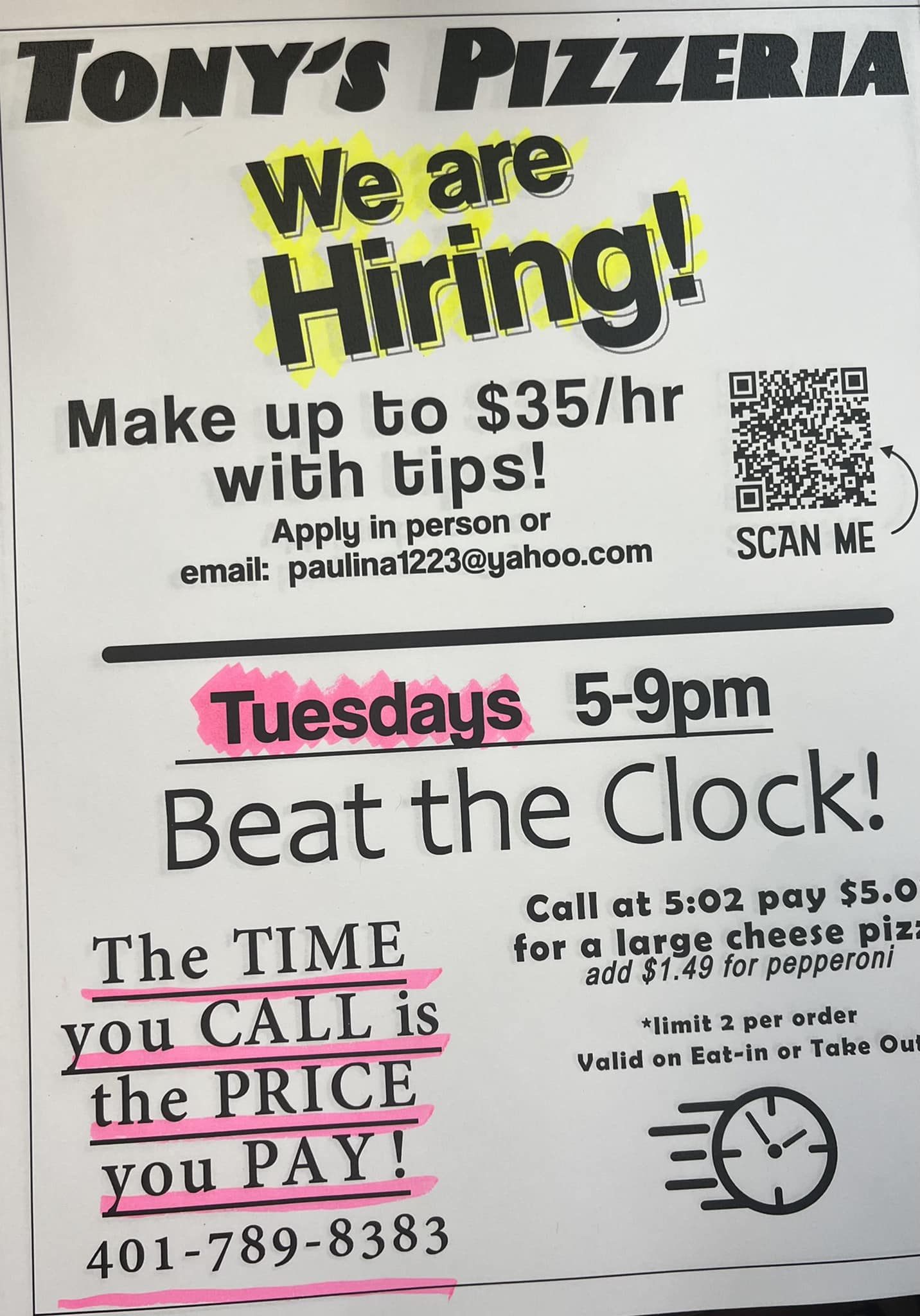 Tony's Pizzeria & Ristorante Menu