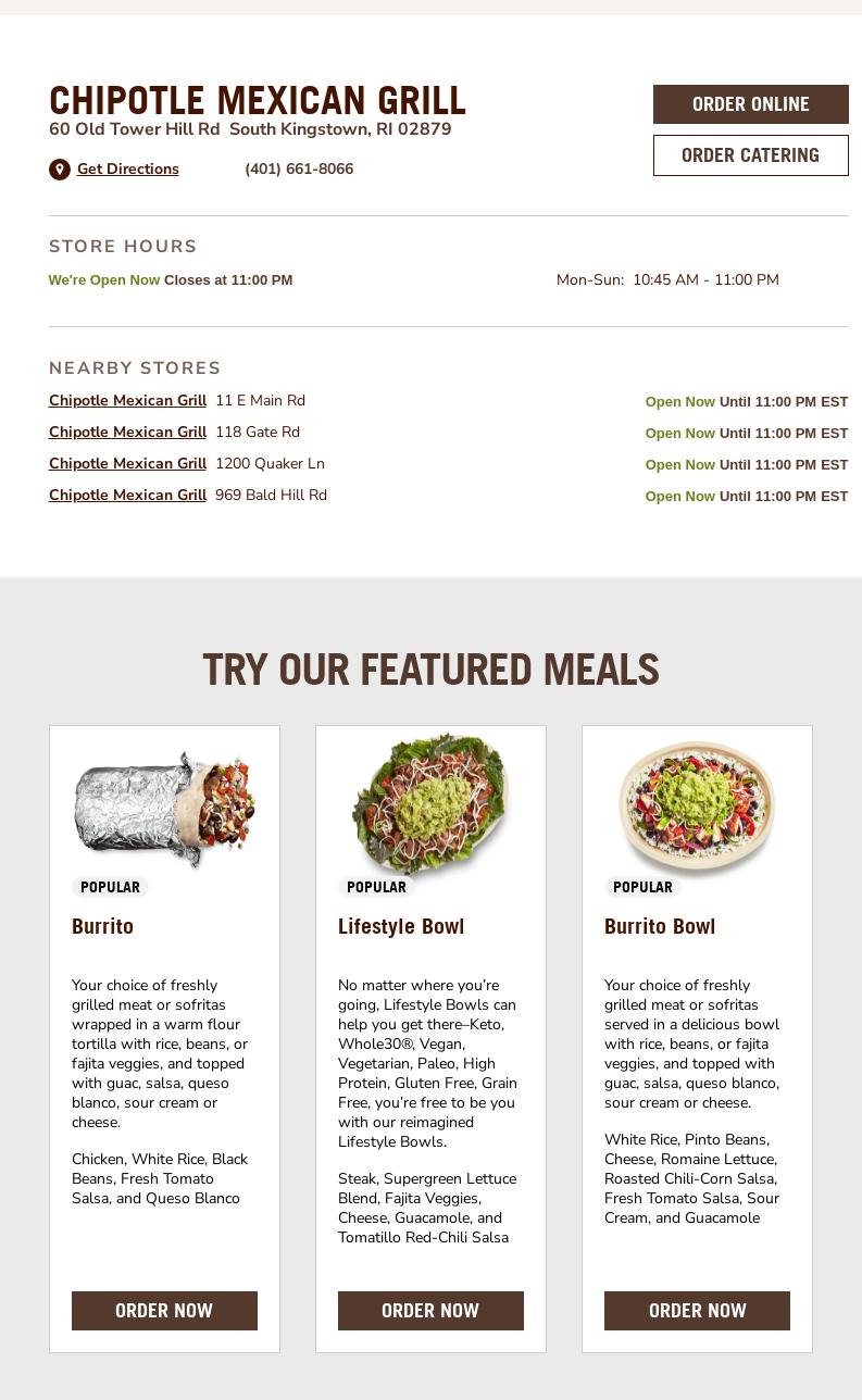 Chipotle Mexican Grill Menu