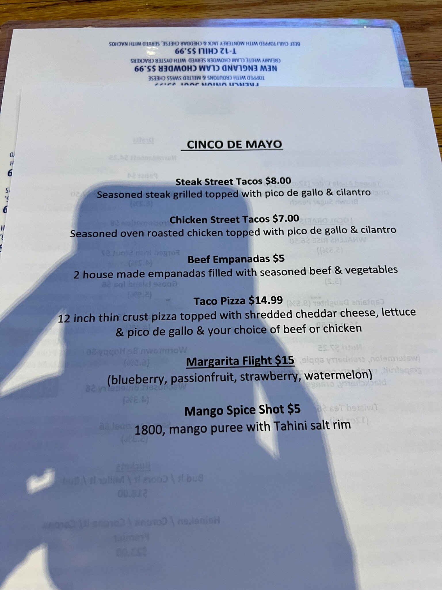 Ye Olde Boulvard Tavern Menu