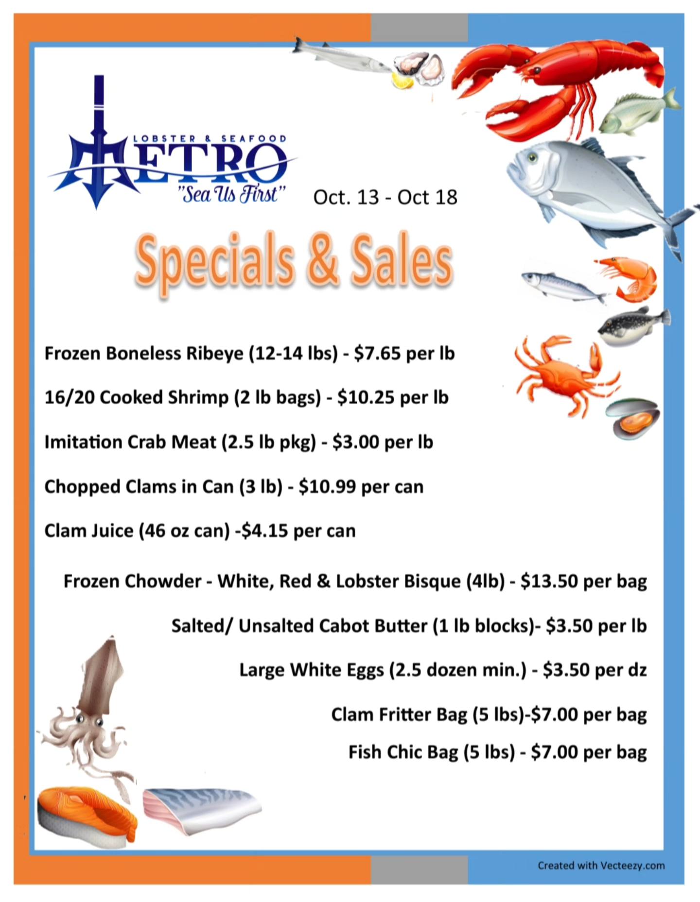 Metro Lobster & Seafood Menu