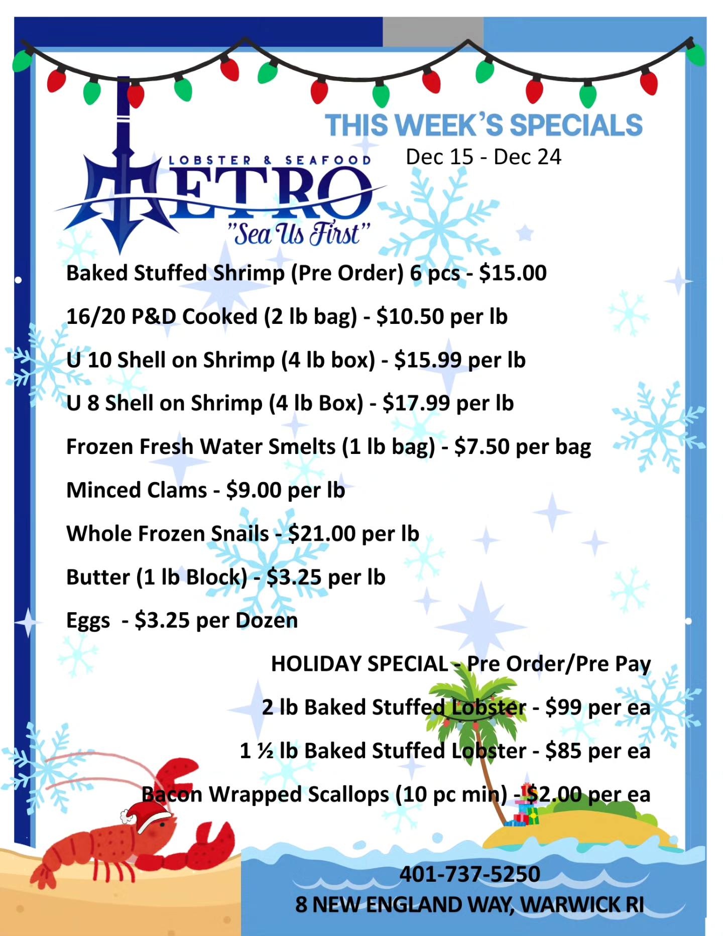 Metro Lobster & Seafood Menu