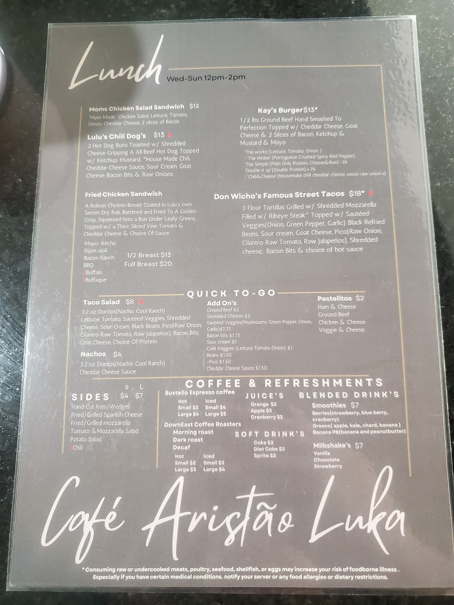 Café Aristaõ Luka Menu