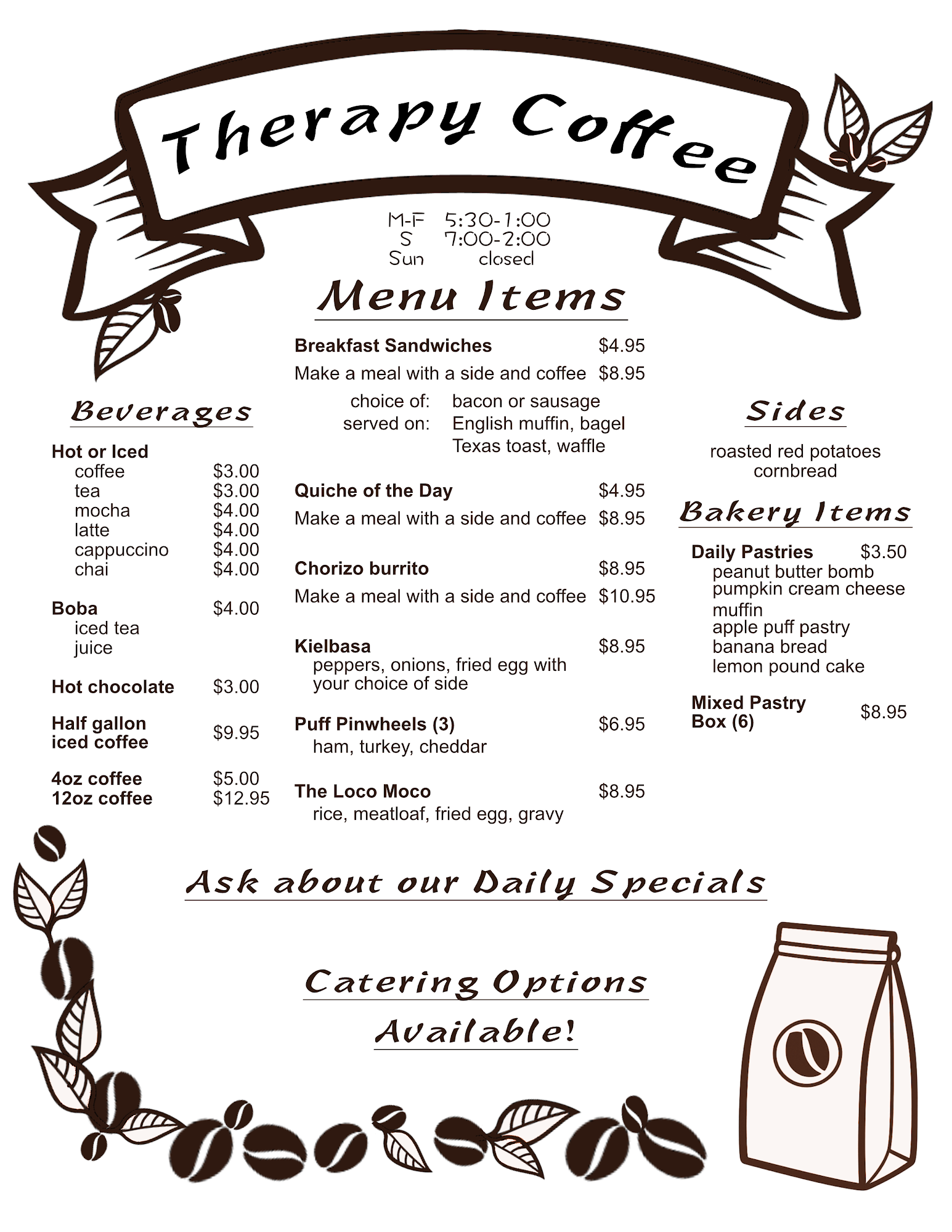 Therapy Coffee Menu