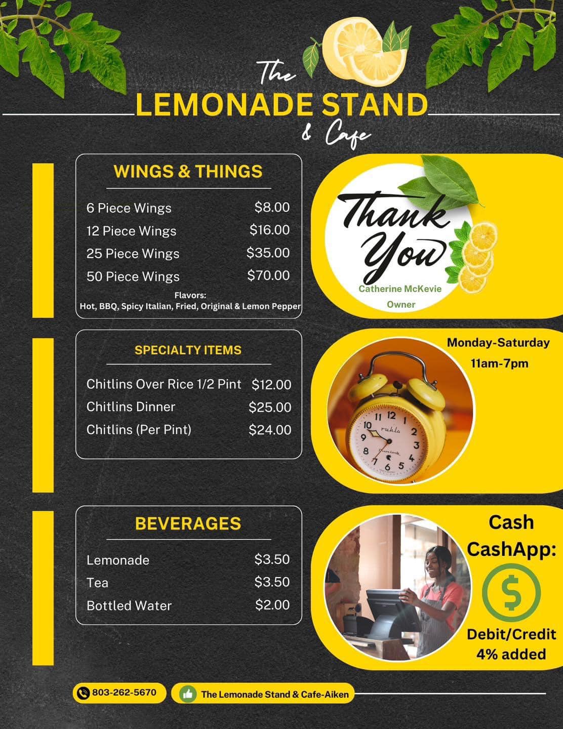 The Lemonade Stand and Cafe Menu