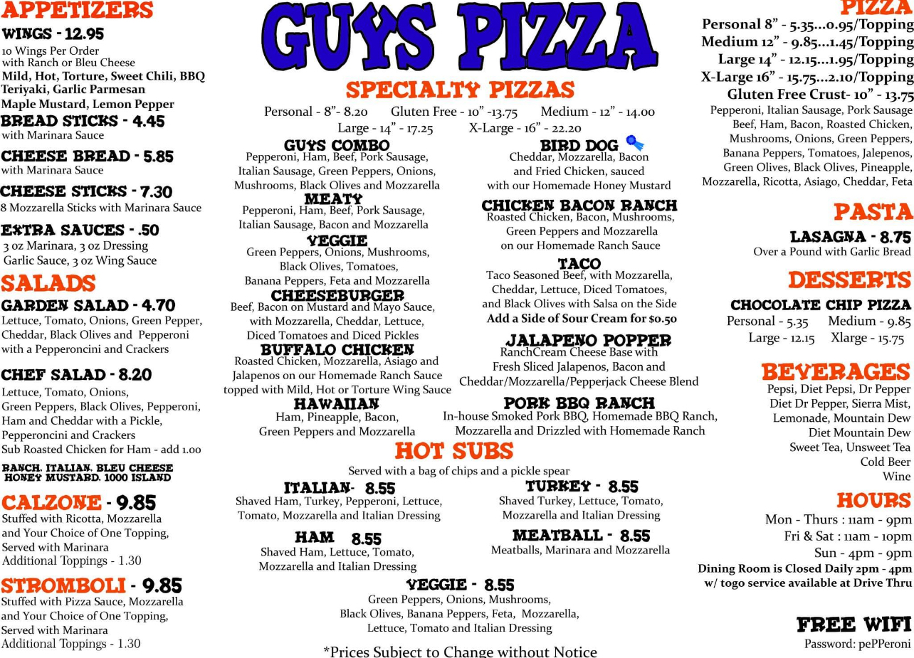 Guys Pizza 24 Menu