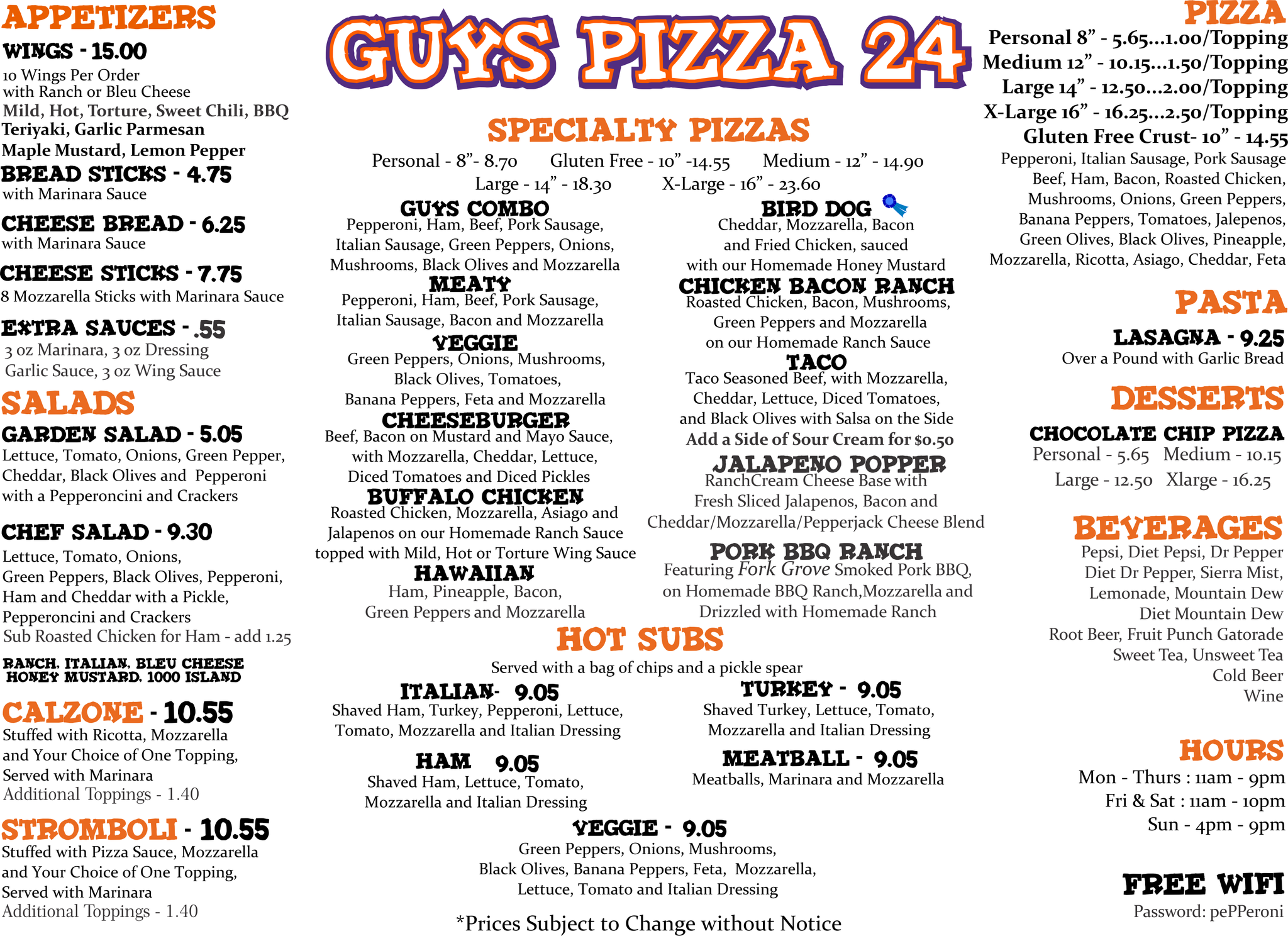 Guys Pizza 24 Menu
