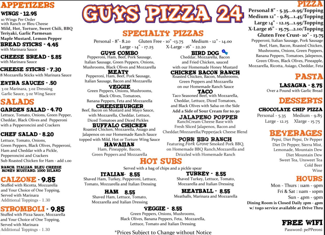 Guys Pizza 24 Menu