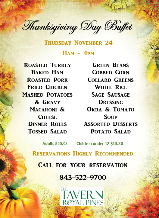 The Tavern in Royal Pines Menu