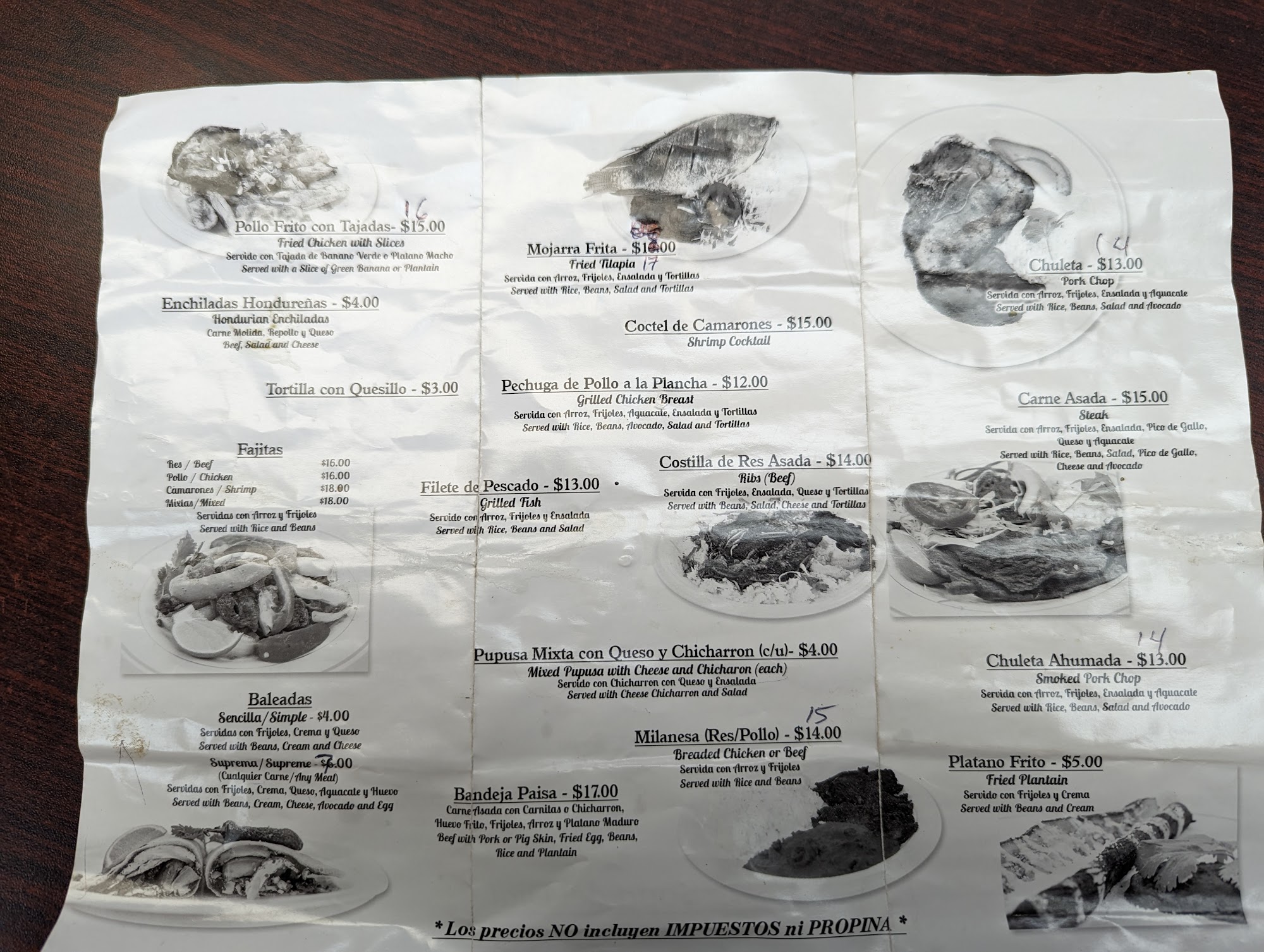 Restaurante Hondureño Menu