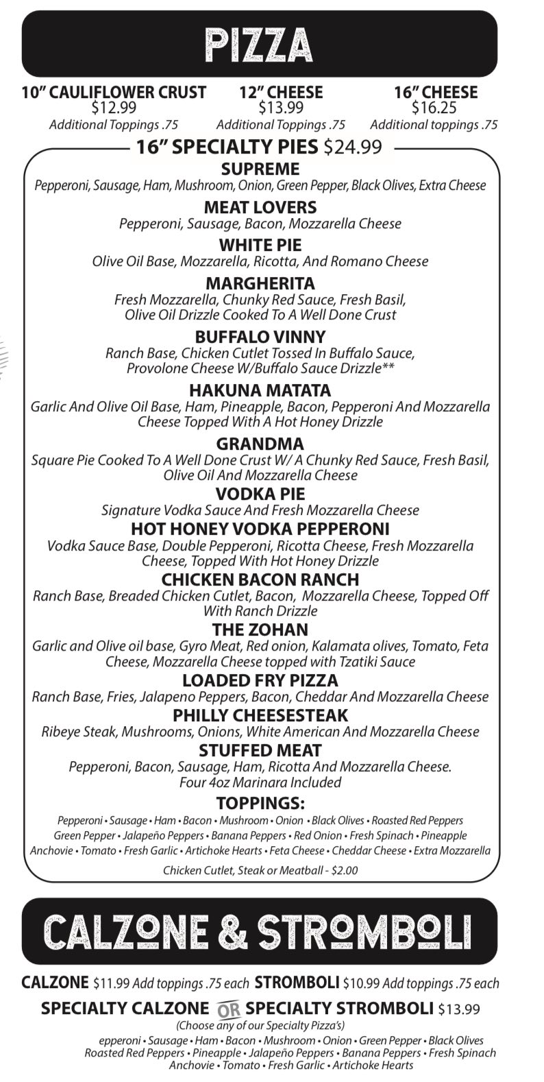 Vinny's Pizza Kitchen Menu