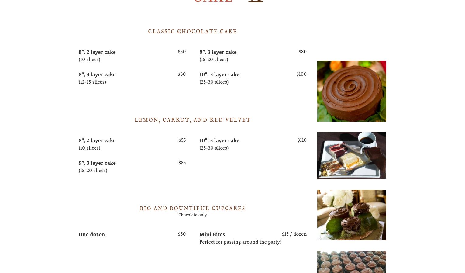 Chocolate Cake Charleston Menu