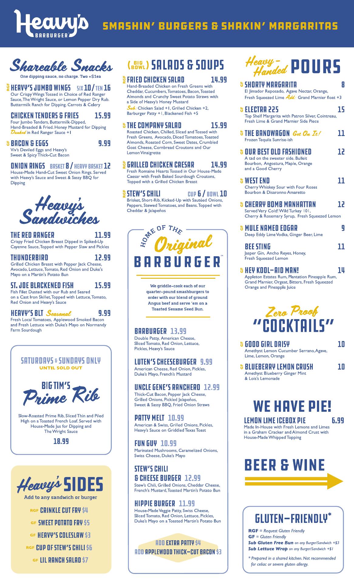 Heavy's Barburger Menu