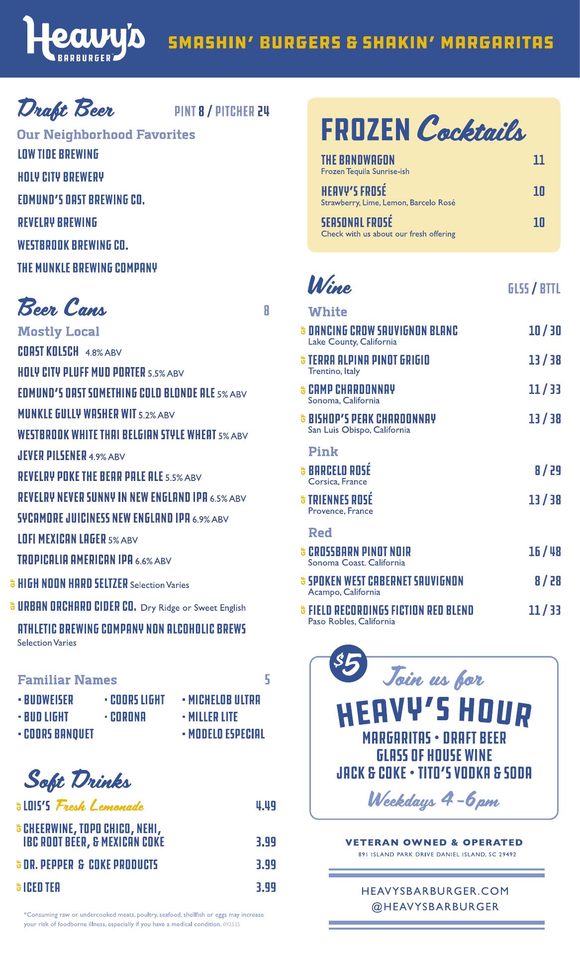 Heavy's Barburger Menu