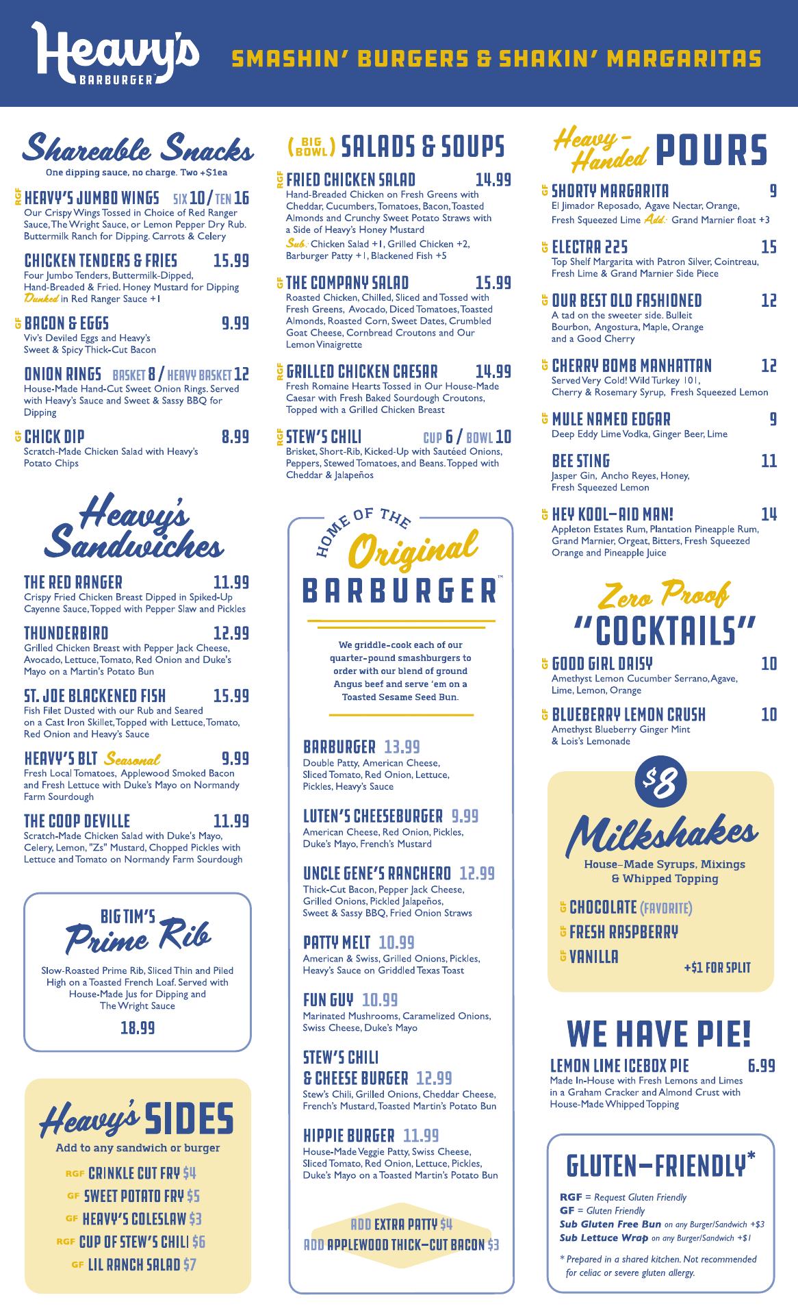 Heavy's Barburger Menu