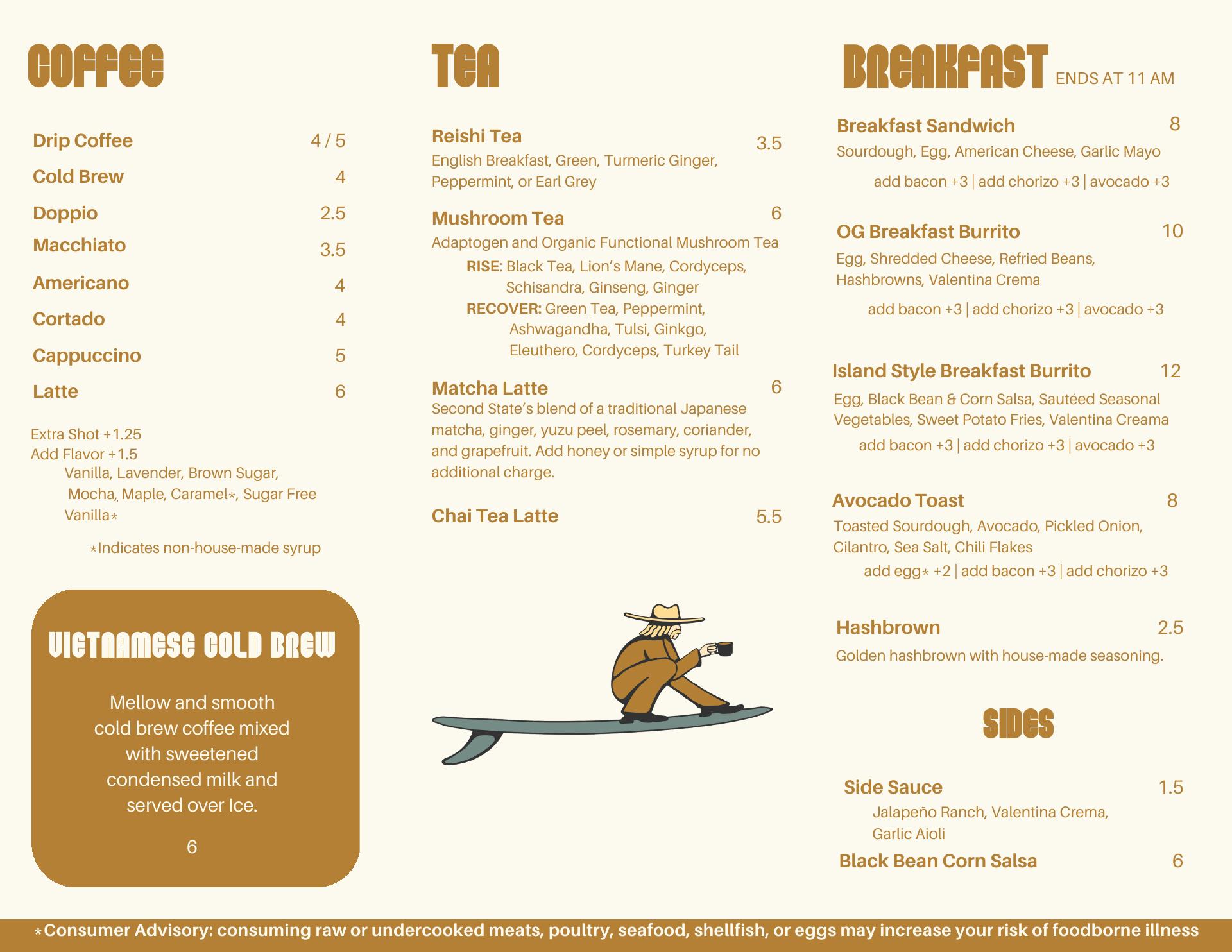 Dawn Patrol Coffeehouse Menu