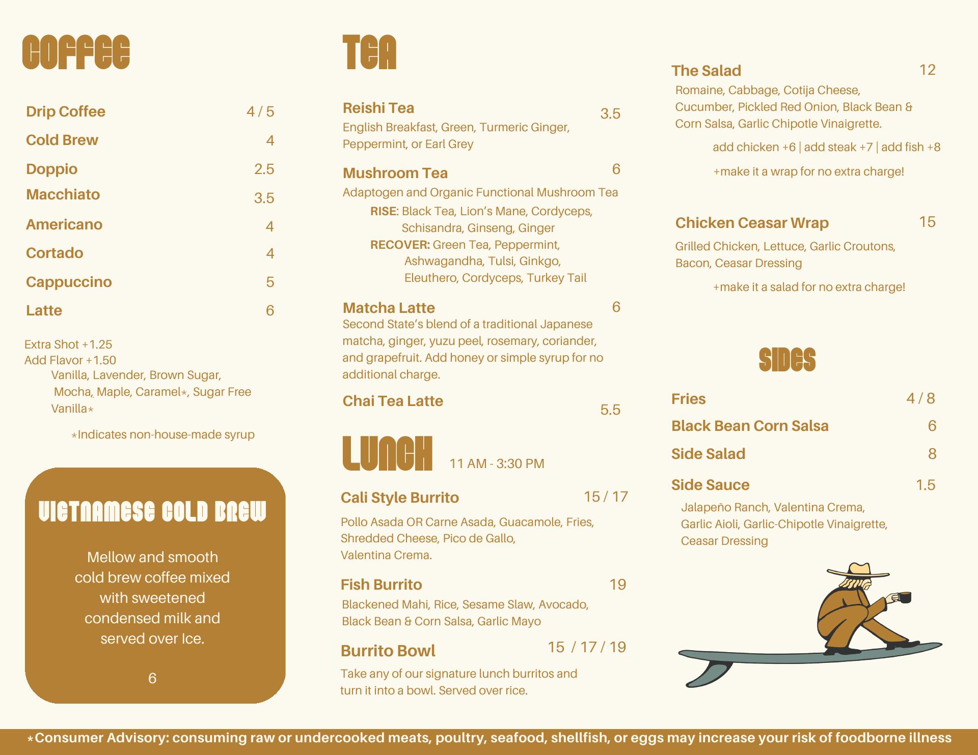 Dawn Patrol Coffeehouse Menu