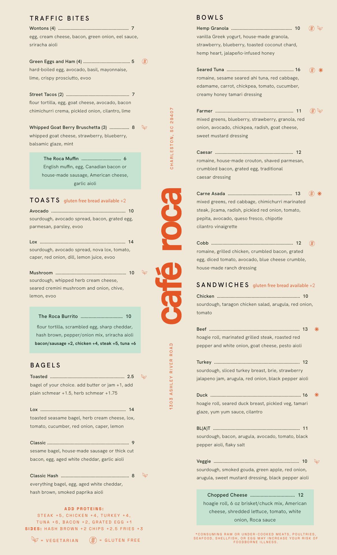 Café Roca Menu