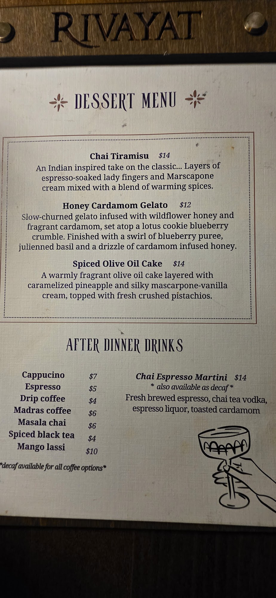 RIVAYAT CREATIVE INDIAN Menu