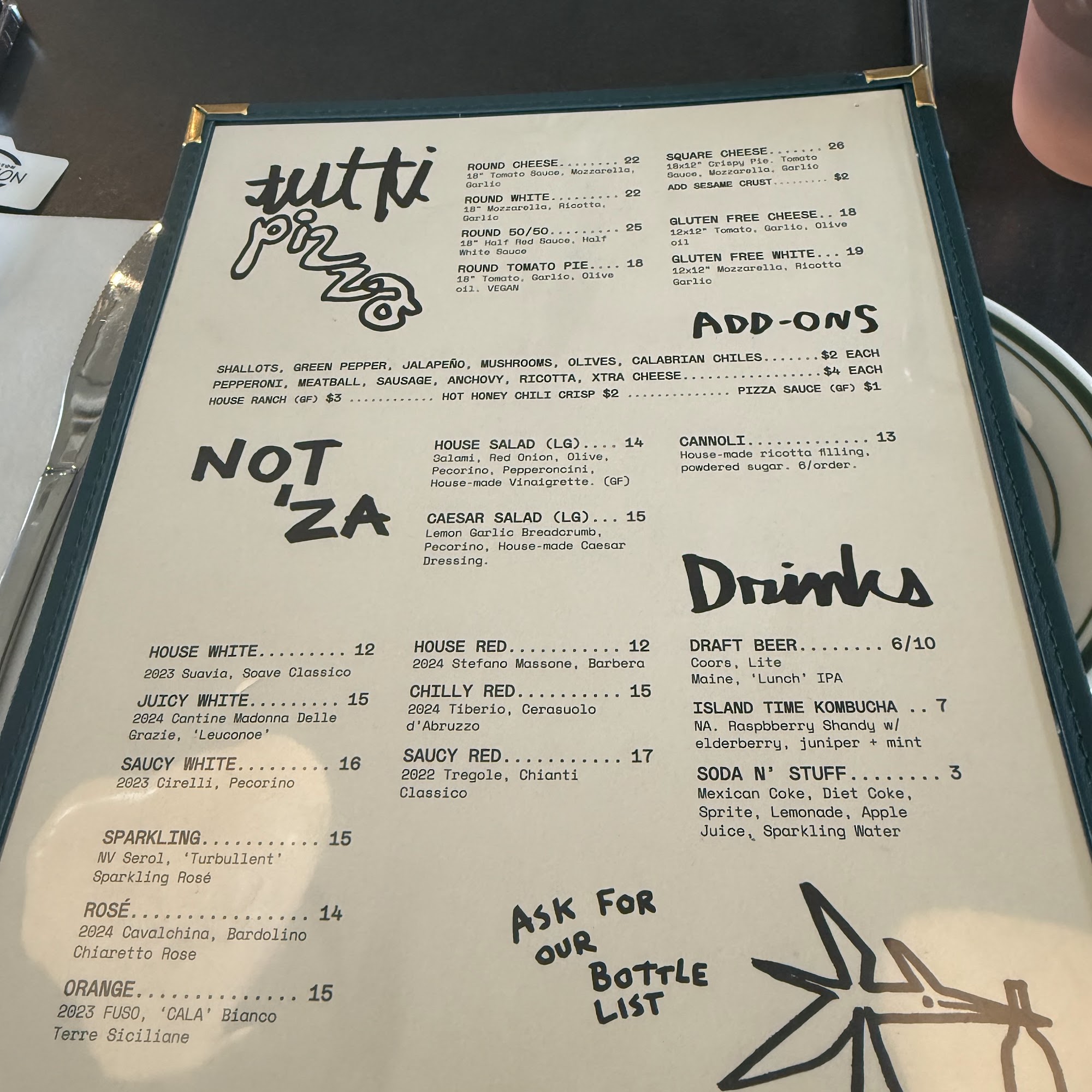 Tutti Pizza Menu