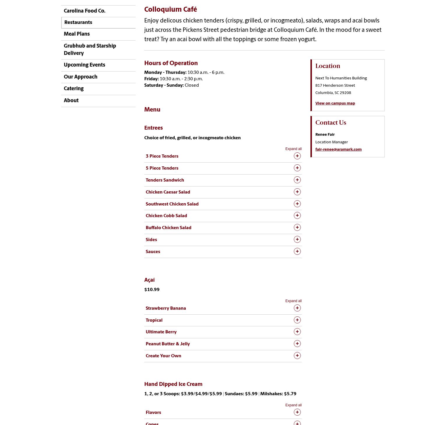The Colloquium Café Menu