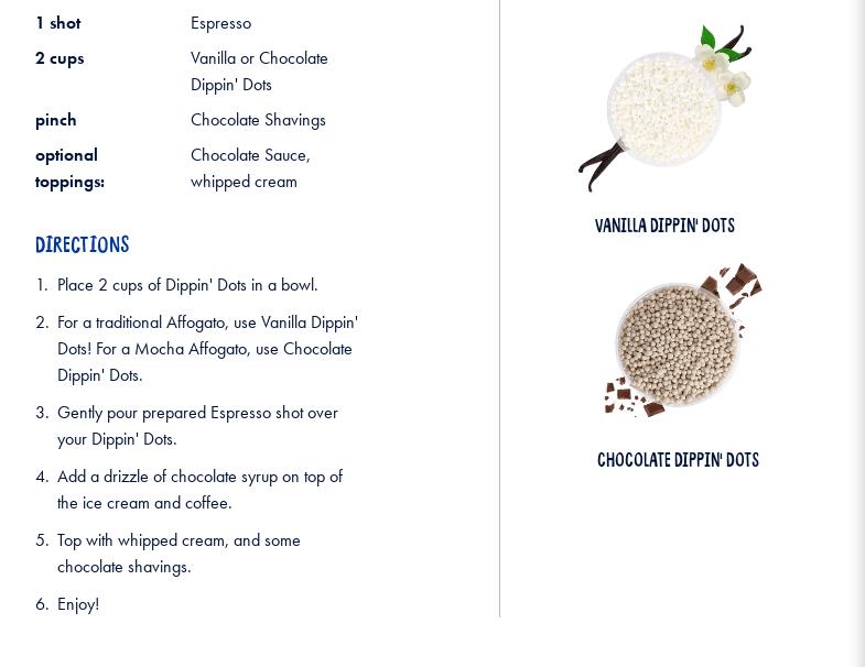 Dippin Dots Menu