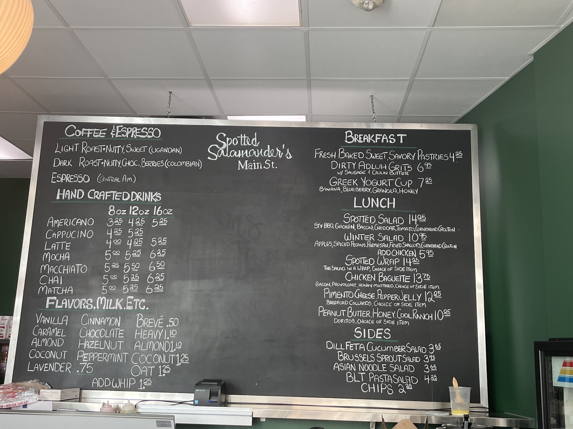 Spotted Salamander Main Street Menu