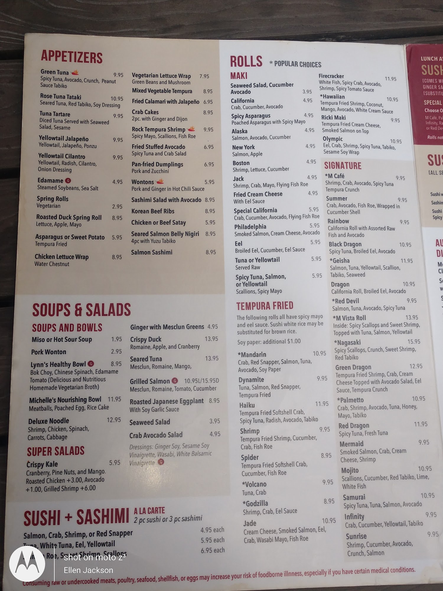 M Cafe Menu