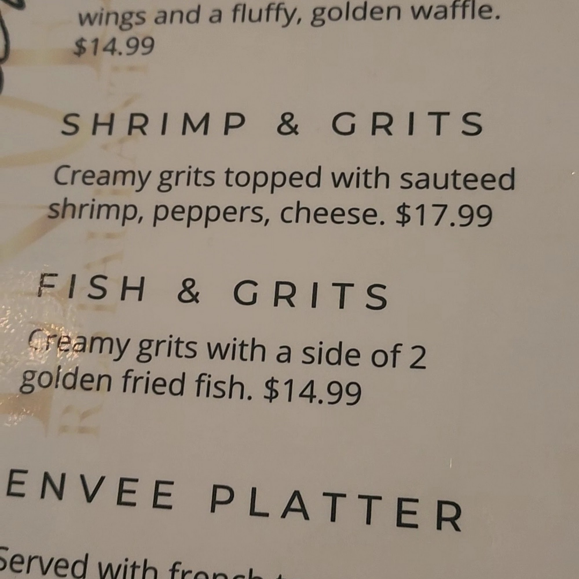 ENVEE RESTAURANT & BAR Menu